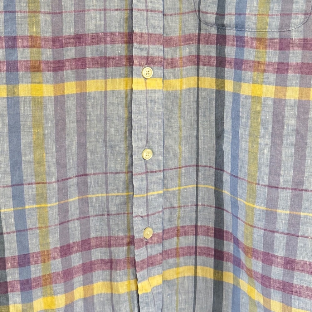 Brooks Brothers | Linen Blue Plaid Button Front The Polo Shirt - Picture 3 of 4